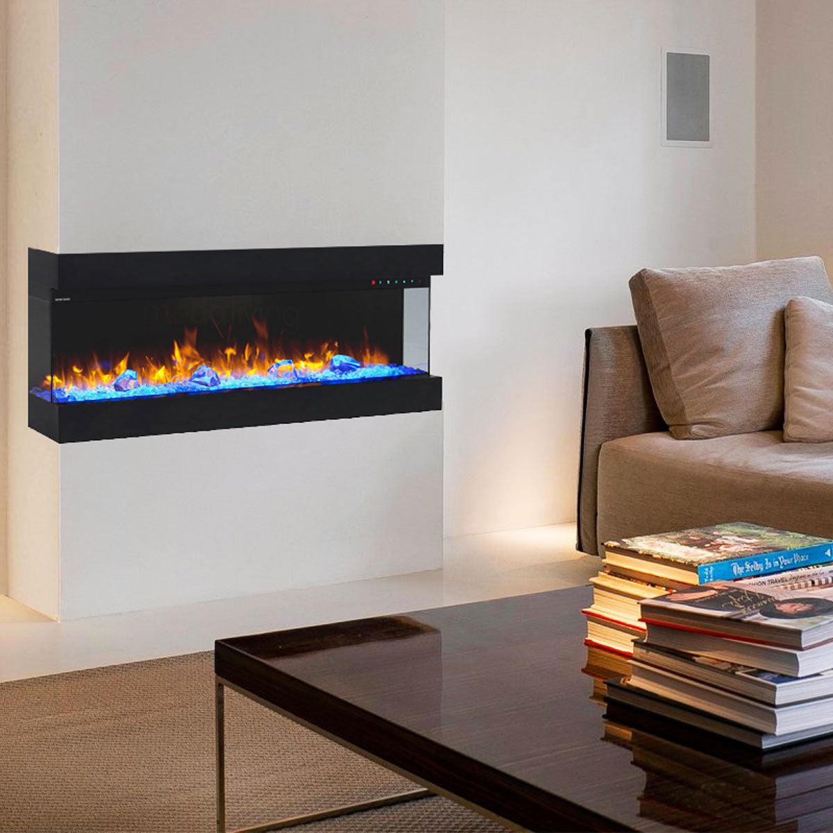 Zevoko 1600W 3 Sided 43 Inch Recessed / Wall Mounted Electric Fireplace